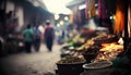 Colorful spices on the street market in India. Selective focus