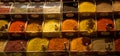 Colorful spices in the Turkish Grand Spice Bazaar in Istanbul, Turkey