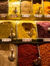 Colorful spices in the Turkish Grand Spice Bazaar in Istanbul, Turkey