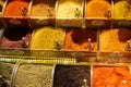 Colorful spices in the Turkish Grand Spice Bazaar in Istanbul, Turkey