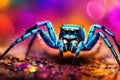 A colorful spider with vivid and magical color splashes with a blurred background