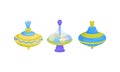 Colorful Spinning Top as Children Toy with Sharp Point for Balancing Vector Set Royalty Free Stock Photo