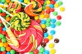 Colorful spiral lollipop with chocolate coated candy
