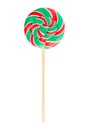 Colorful spiral lollipop isolated on white background. Red green Candy Royalty Free Stock Photo