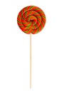 Colorful spiral lollipop isolated on white background. Red green Candy Royalty Free Stock Photo