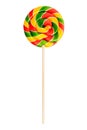 Colorful spiral lollipop isolated on white background. Red green yellow Candy Royalty Free Stock Photo