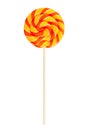 Colorful spiral lollipop isolated on white background. Red yellow Candy Royalty Free Stock Photo