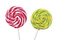 Colorful spiral lollipops on white background Royalty Free Stock Photo