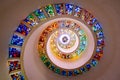 Colorful spiral stained glass. Thanks-Giving Square, Dallas, Texas, United States.