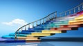 A colorful spiral staircase leading to a blue sky. Generative AI image. Royalty Free Stock Photo