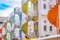 Colorful spiral stairs of Singapore apartment, landmark and popular for tourist attractions in Bugis, Singapore