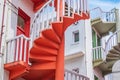 Colorful spiral stairs of Singapore apartment, landmark and popular for tourist attractions in Bugis, Singapore