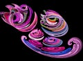 Colorful spiral swirls on a black background. Abstract fractal background. 3d rendering. Royalty Free Stock Photo