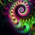 Colorful spirals on black background