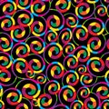 Colorful spirals on black background