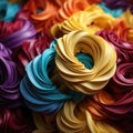Colorful spirals in rubber and flowing fabrics create handcrafted beauty