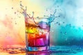 Colorful Splash with Citrus Cocktail Against a Vibrant Background