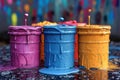 Colorful splash of oil paint from a bucket , splash of rainbow color paint Royalty Free Stock Photo