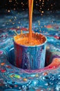 Colorful splash of oil paint from a bucket , splash of rainbow color paint Royalty Free Stock Photo