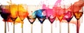 Colorful Splash in Wine Glasses on White Background Royalty Free Stock Photo