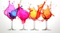 Colorful Splash in Wine Glasses on White Background Royalty Free Stock Photo