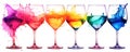 Colorful Splash in Wine Glasses on White Background Royalty Free Stock Photo