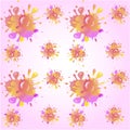 Colorful splashes and blots on a gently pink background - seamless vector pattern. Splashes of brilliant orange, coral and purple Royalty Free Stock Photo