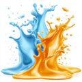 Colorful splashes of blue and orange paint collide, creating a lively and energetic visual burst of creativity Royalty Free Stock Photo
