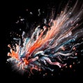 Colorful splashes of paint mingling in the air against a dark background