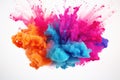 Colorful splashes of paint on white background. 3d rendering, Explosion of colored powder on a white background, 3D rendering, AI