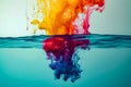 Colorful splashy mess of red blue and yellow paint is made to look like painting of colorful splash of water. Generative Royalty Free Stock Photo