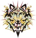 Colorful splattered wolf head symbol