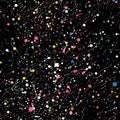Colorful splatters on a black background in confetti-like dots (tiled) Royalty Free Stock Photo