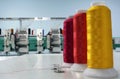 Colorful spools embroidery thread production