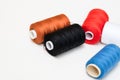 Colorful spools of sewing thread isolated on white background Royalty Free Stock Photo