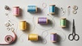 Colorful spools of thread are arranged neatly on a light gray surface Royalty Free Stock Photo