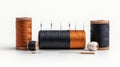 Colorful spools of thread with needles on a white isolated background Royalty Free Stock Photo