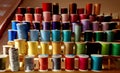 Colorful spools of thread in the sewing studio Royalty Free Stock Photo