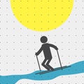 Colorful sports poster-style minimalism flat for commercial websites. The athlete is skiing. Vector