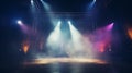 colorful spotlights and smoke for the stage. gloomy theater and concert scene