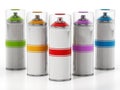 Colorful spray cans isolated on white background. 3D illustration Royalty Free Stock Photo