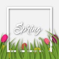 Colorful spring background with flowers in a flat style