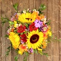 Colorful spring bunch, sunflowers seen from above