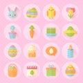 Colorful spring Easter flat icons set