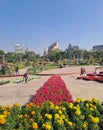 Colorful spring flowers at Central Park, Connaught Place, New Delhi, India.
