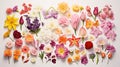 colorful spring flowers flatlay Royalty Free Stock Photo