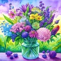 Colorful spring flowers in a glass vase Royalty Free Stock Photo