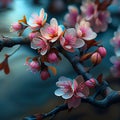 Colorful spring season Japanese cherry blossoms at the foot of Mount Fuji, Lake Kawaguchiko - AI generated image Royalty Free Stock Photo