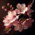 Colorful spring season Japanese cherry blossoms at the foot of Mount Fuji, Lake Kawaguchiko - AI generated image