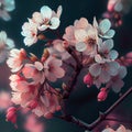 Colorful spring season Japanese cherry blossoms at the foot of Mount Fuji, Lake Kawaguchiko - AI generated image